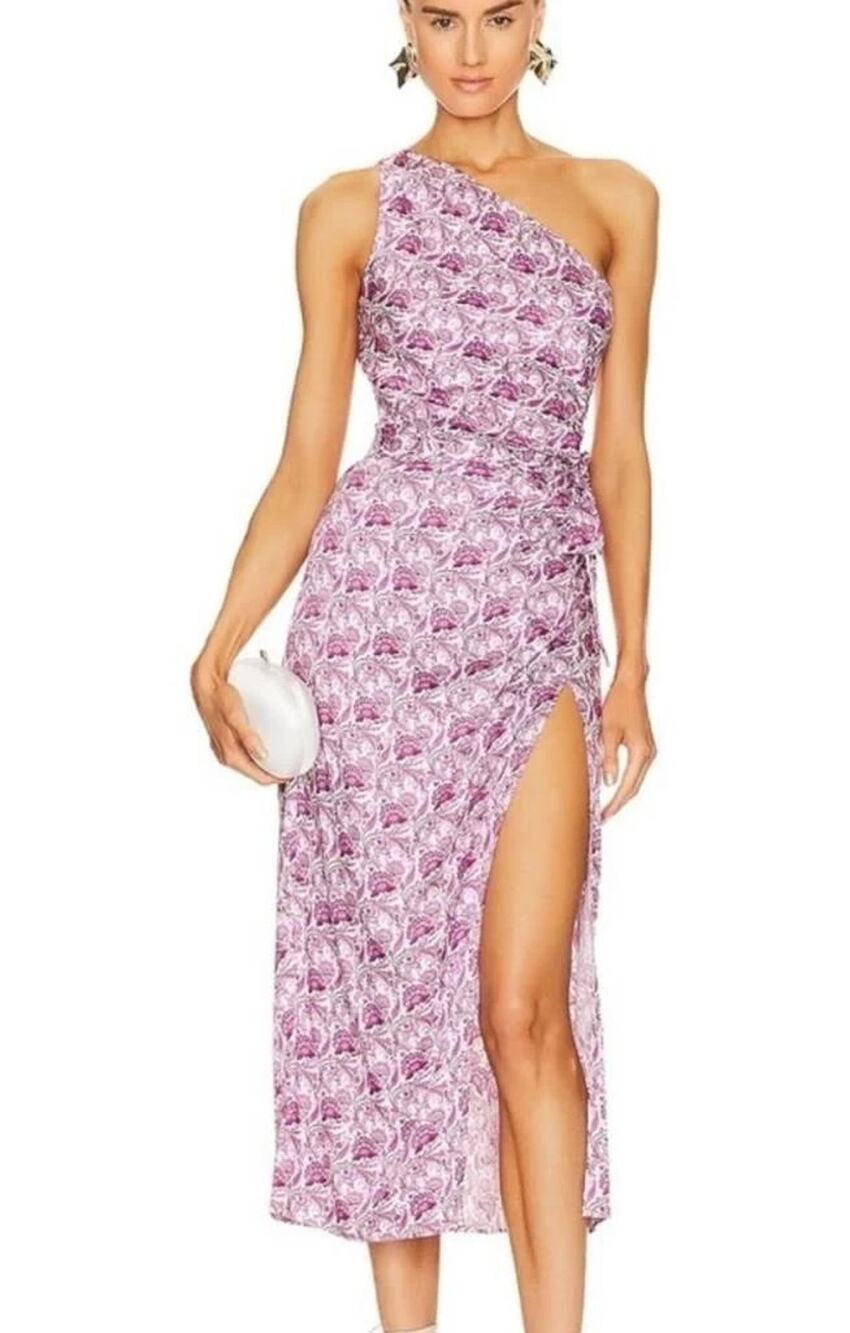 CAMI NYC Nanu One-Shoulder Dress Purple Pansy Paisley New US 8